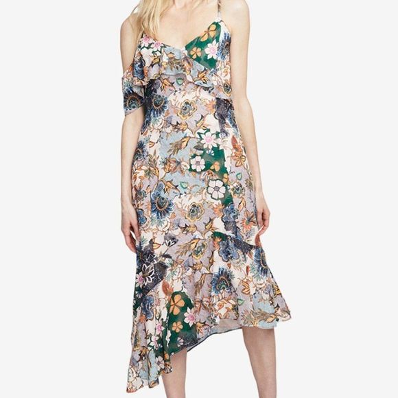 Rachel Rachel Roy Ruffle V Neck Asymmetrical Floral Maxi Dress - Picture 2 of 11